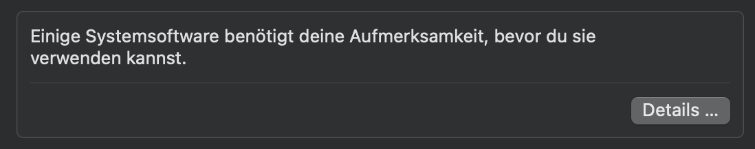 Hinweis in den Systemeinstellungen