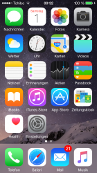 iPhone 5s, iOS 8.4, die hauseigenen Apps auf dem Homescreen.PNG