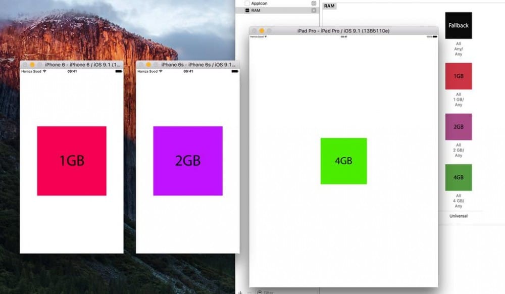 Xcode-Simulator: iPhone 6s und 6s Plus mit 2 GB RAM, 4 GB für das iPad Pro