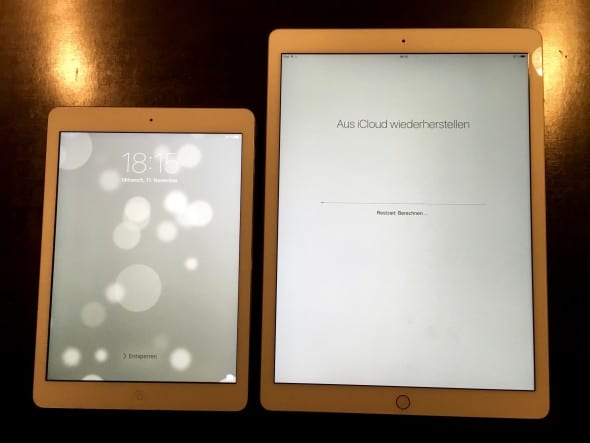 Größenvergleich zwischen einem iPad Air und dem iPad Pro.