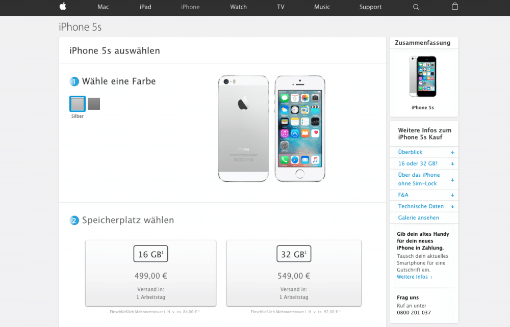iPhone 5s Preise