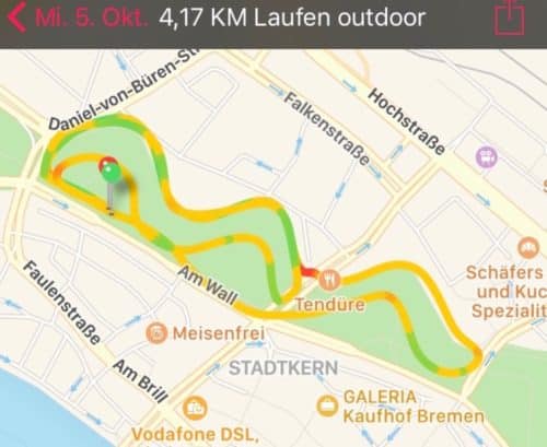 Mit der Apple Watch Series 2 und der Aktivitäten-App getrackt.