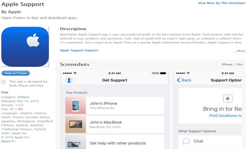 Apple Support mit eigener App