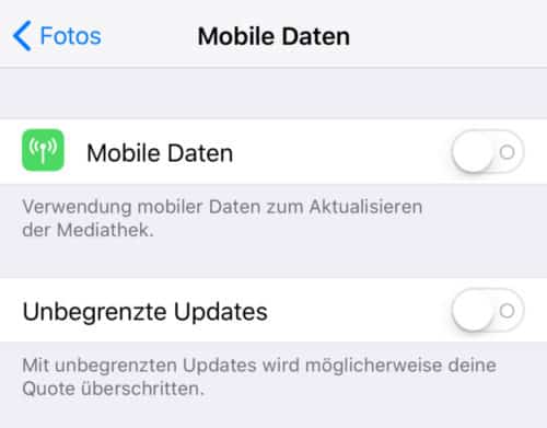 iOS 11 Fotos mobile Daten