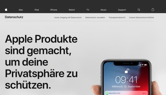 Apple Datenschutz Webseite