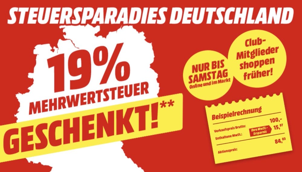 „Steuersparadies“ Deutschland: Bis Samstag Mehrwertssteuer bei MediaMarkt.de sparen