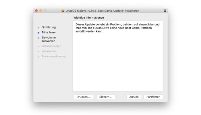 Boot Camp Update macOS Mojave
