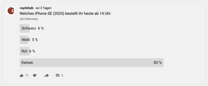 Screenshot einer Umfrage zum neuen iPhone bei Youtube. Screenshot einer Umfrage zum neuen iPhone bei Youtube.