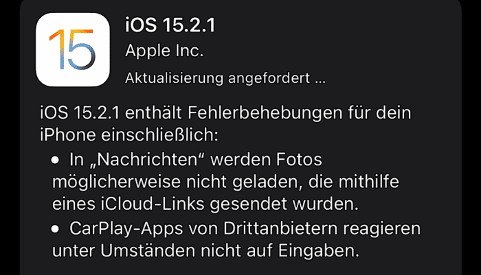 iOS und iPadOS 15.2.1