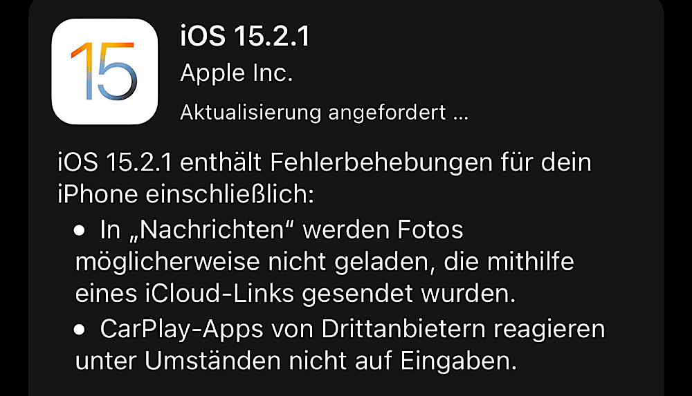 iOS und iPadOS 15.2.1