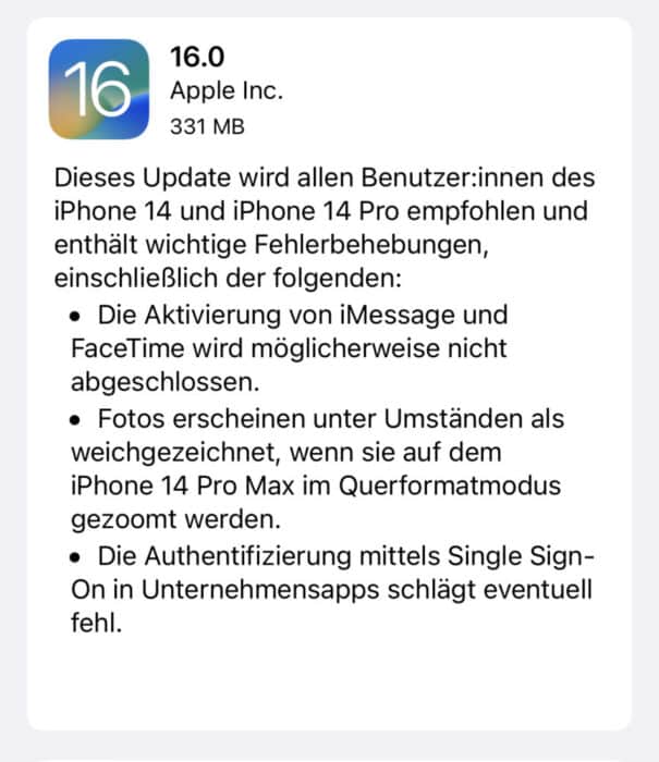 iOS 16.0.1 behebt Aktivierungsprobleme