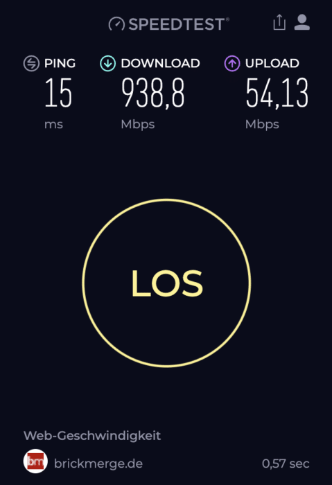 Speedtest Ergebnis am Kabel-Anschluss