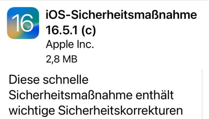 Schnelle Sicherheitsmaßnahme für iOS 16.5.1