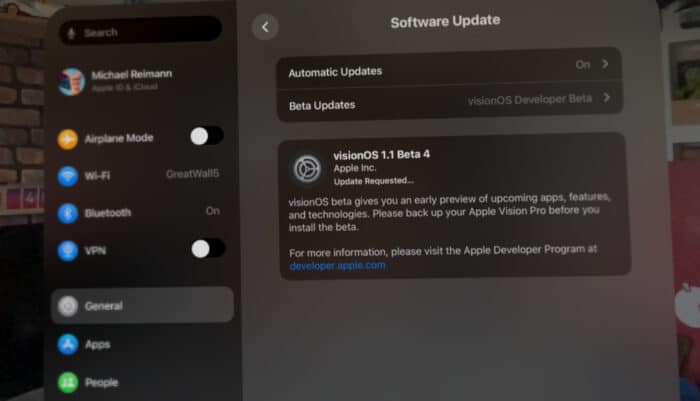 Apple visionOS 1.1 Beta 4