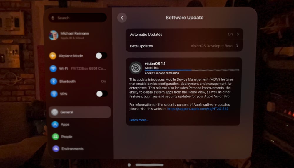 Neues Update für Apple Vision Pro: visionOS 1.1 bringt MDM und mehr