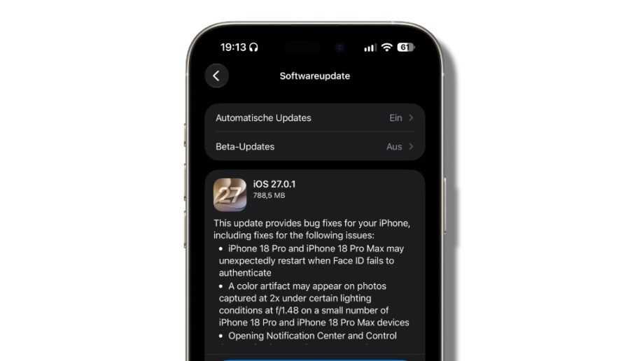 Ein Bildschirm mit Informationen über einen Software-Update für ein iPhone.