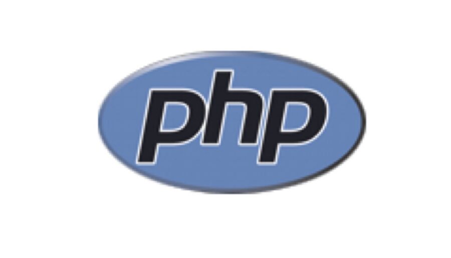 Ein blaues Logo mit dem Schriftzug "php" in einem ovalen Rahmen auf einem schwarzen Hintergrund.
